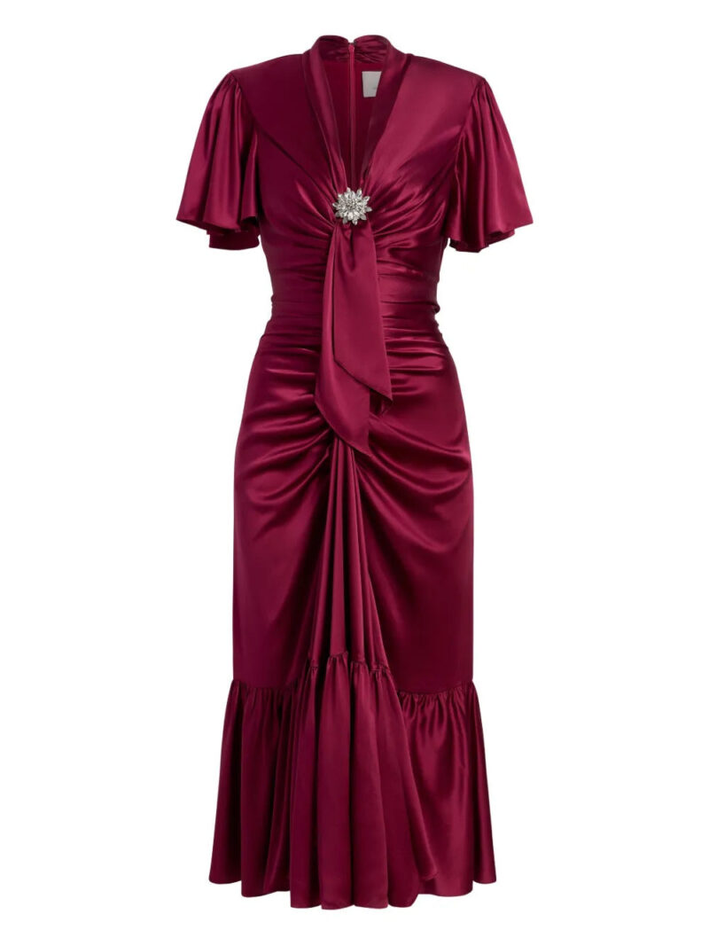 Cinq A Sept  Peeta brooch ruffled midi dress