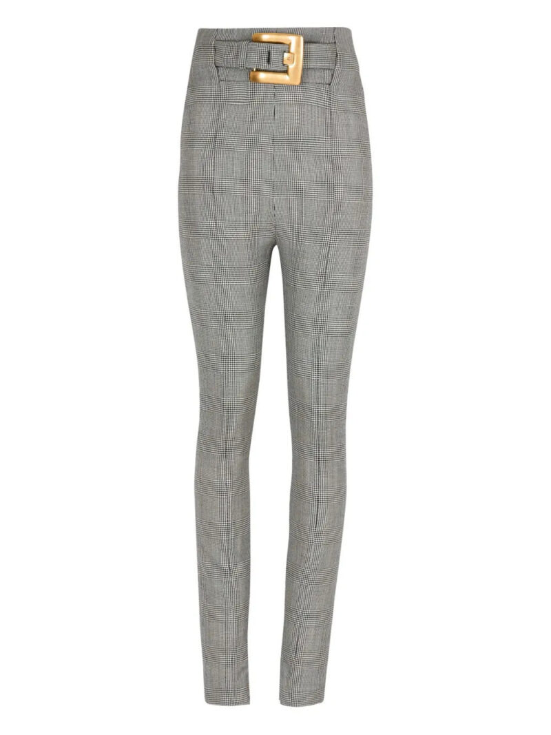 Balmain  check-pattern belted trousers