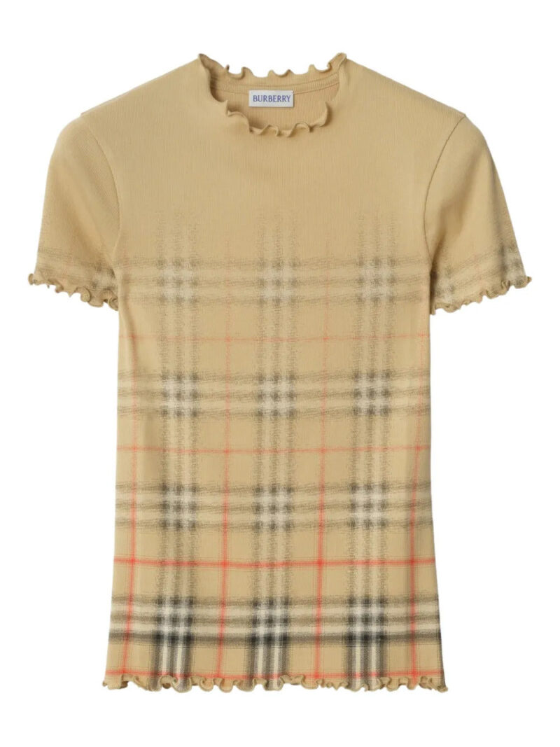 Burberry  ruffled faded-check cotton T-shirt