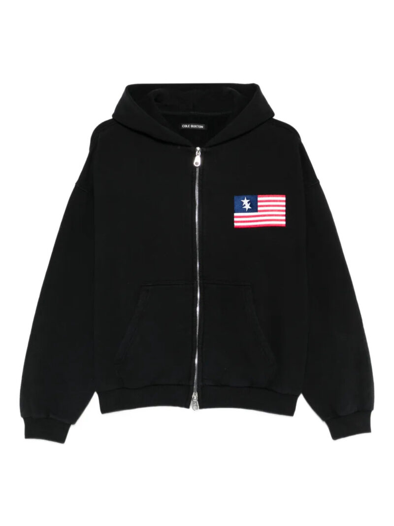 COLE BUXTON  zip-fastening flag-appliqué hoodie