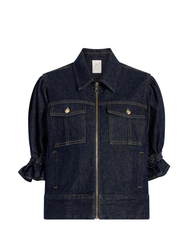 Cinq A Sept  Holly ruffled puff-sleeve denim jacket