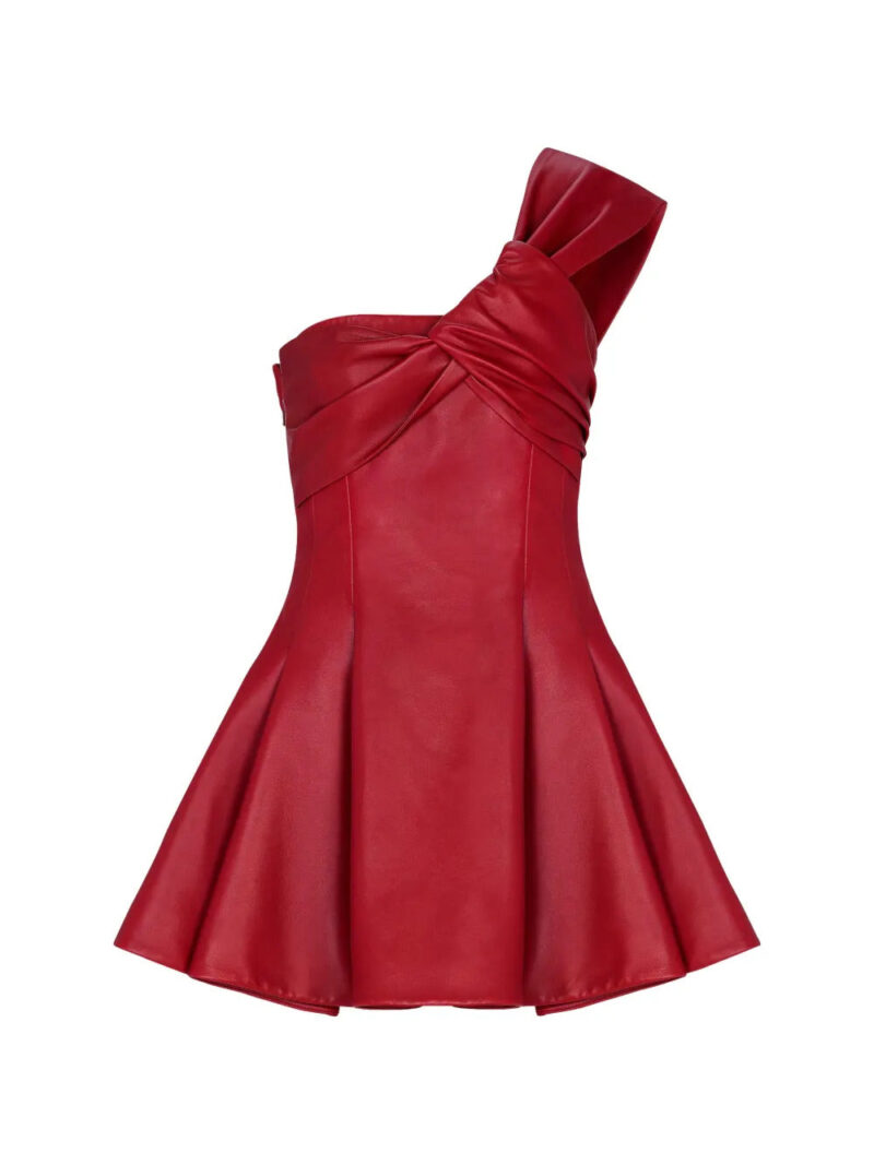 Balmain one-shoulder leather mini dress