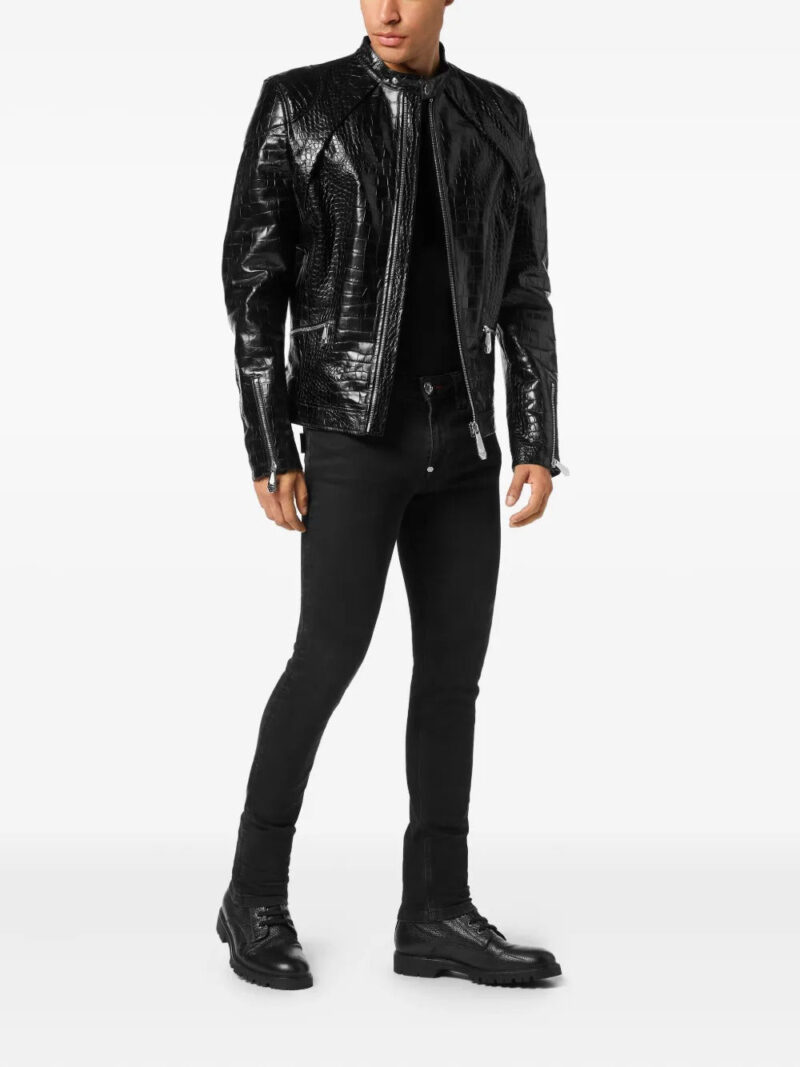 Philipp Plein crocodile-embossed biker jacket