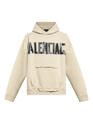 Balenciaga  logo-print frayed-hem hoodie