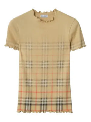 Burberry  ruffled faded-check cotton T-shirt