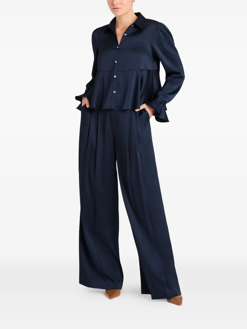 Cinq A Sept Isaure peplum satin shirt - Image 4
