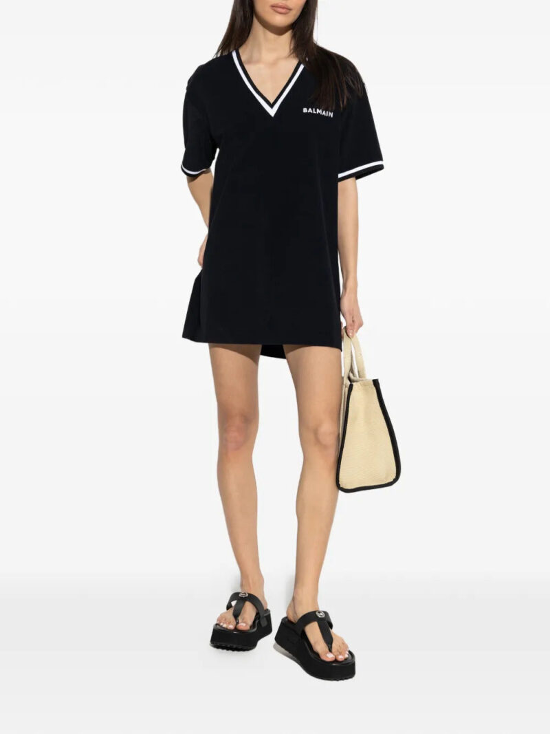 Balmain  contrast-trim V-neck mini dress