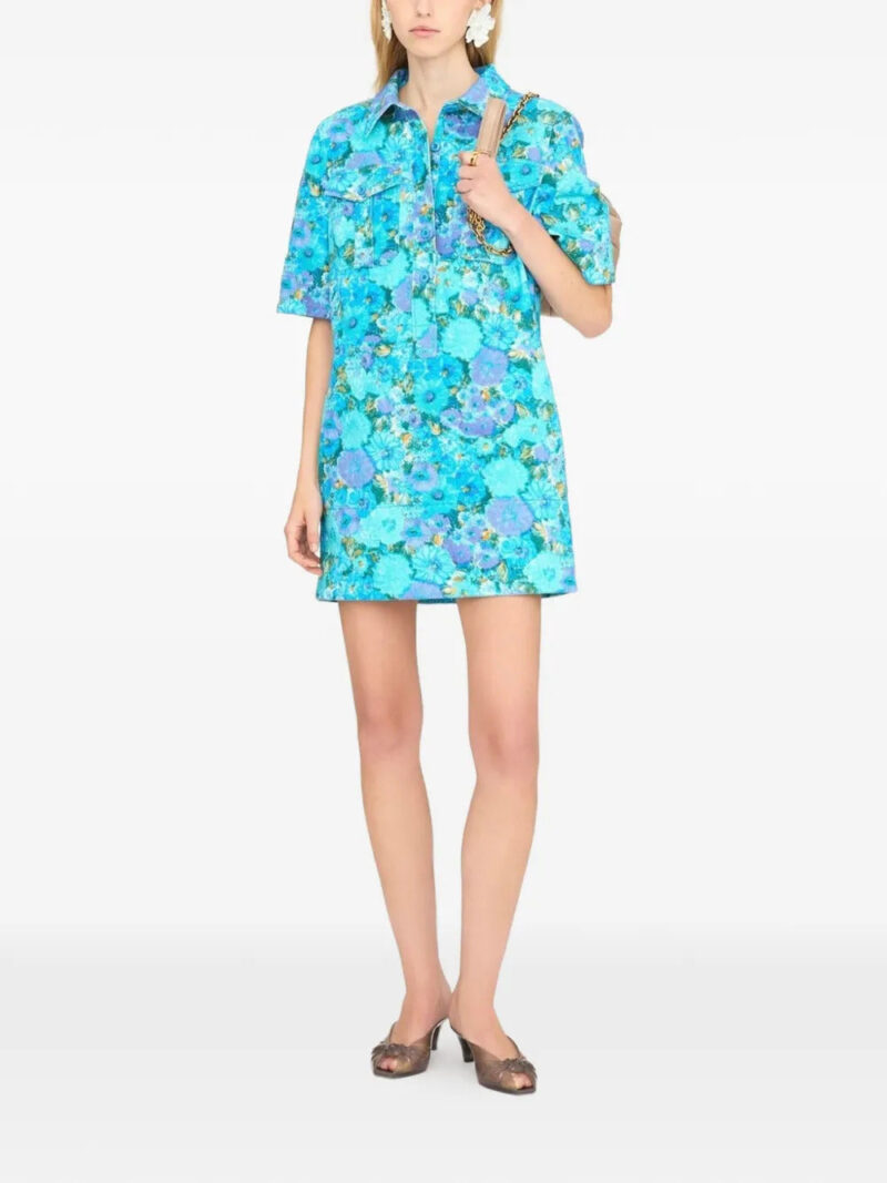 Chloé  floral-patch polo-collar mini cotton dress
