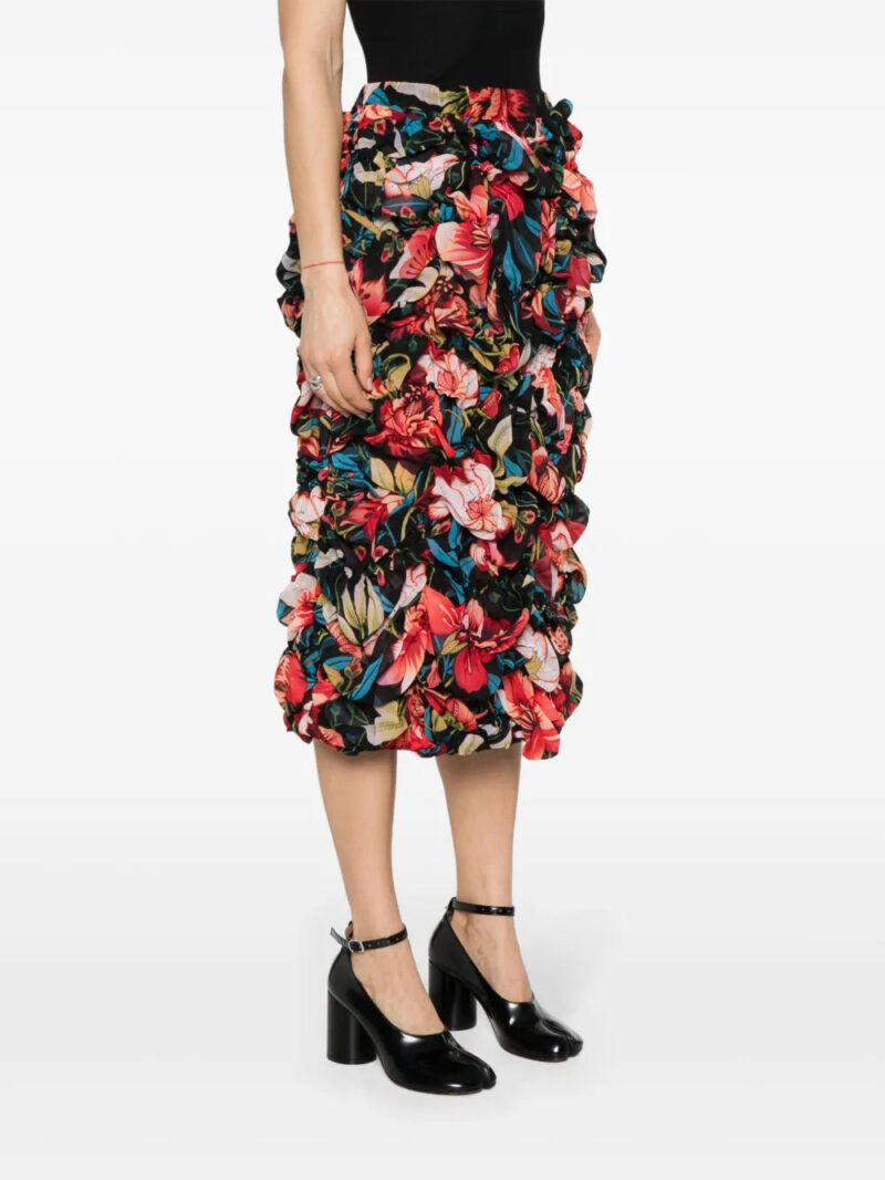 Comme Des Garçons  floral-print ruched midi skirt