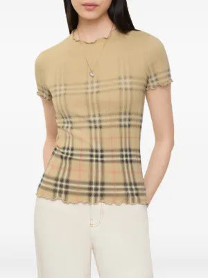 Burberry  ruffled faded-check cotton T-shirt