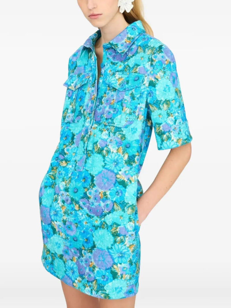 Chloé  floral-patch polo-collar mini cotton dress