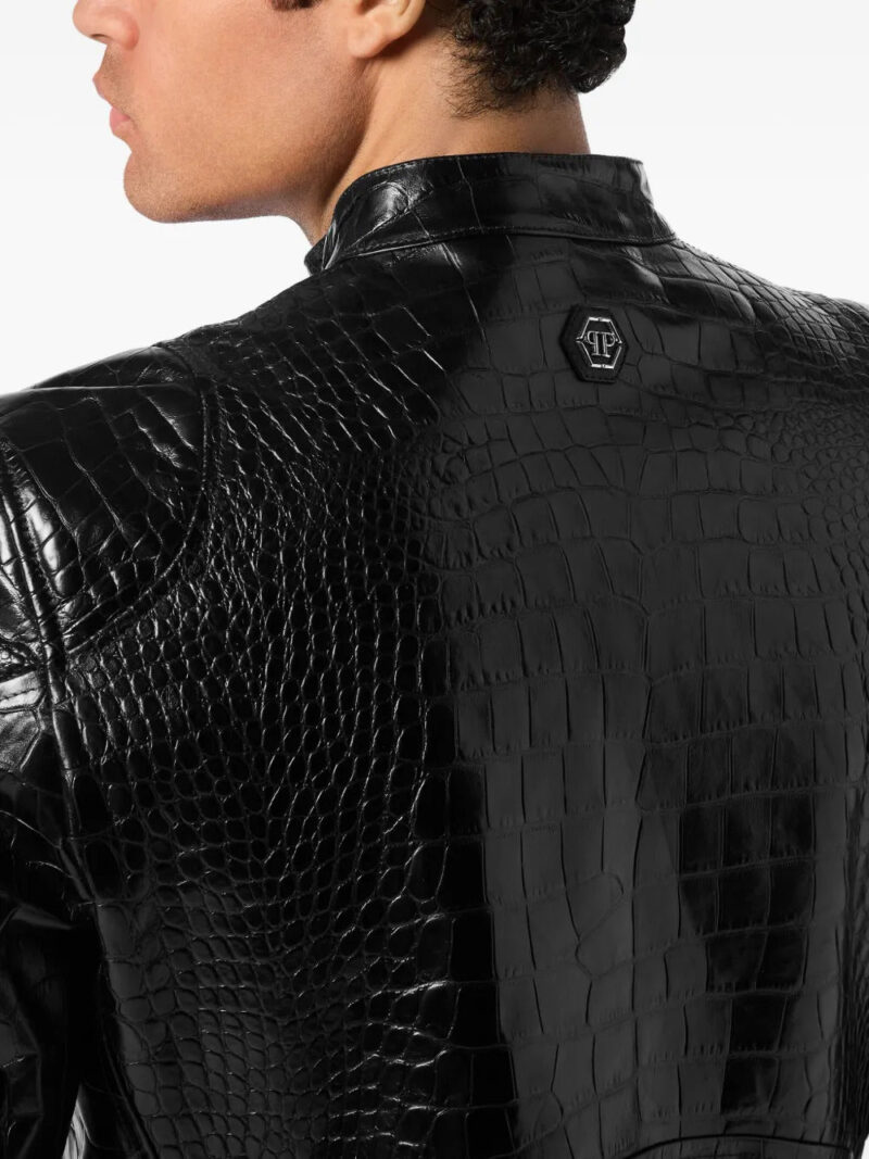Philipp Plein crocodile-embossed biker jacket