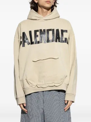 Balenciaga  logo-print frayed-hem hoodie