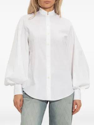 Balmain balloon-sleeve band-collar shirt
