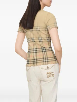 Burberry  ruffled faded-check cotton T-shirt